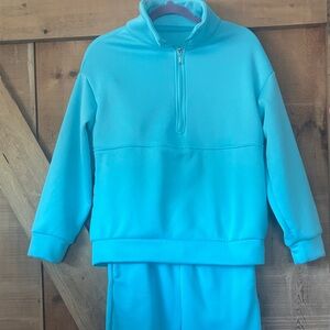Aqua Blue Cozy Half-Zip Sweatshirt & Jogger Set